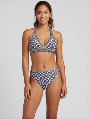 Lands' End Bikini Set sz 2 Padded Top UPF Halter Top sz 4 Bottom Bikini Navy EUC